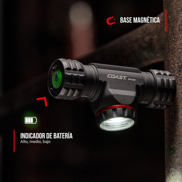 Coast XPH34R 2075 Lumen Wiederaufladbare Dual Power LED Stirnlampe mit Magnetfuss