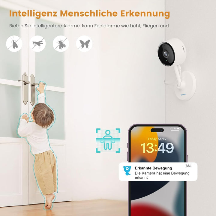 [2022 Neu] Überwachungskamera, Crzwok 1080P 2 Stück Hunde Kamera mit Bewegungserkennung/Nachtsicht/Z