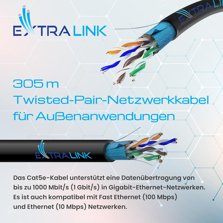 EXTRALINK CAT 5E FTP F/UTP Outdoor Ethernet Kabel 305 METER Extern Twisted Pair Internet Kabel LAN V