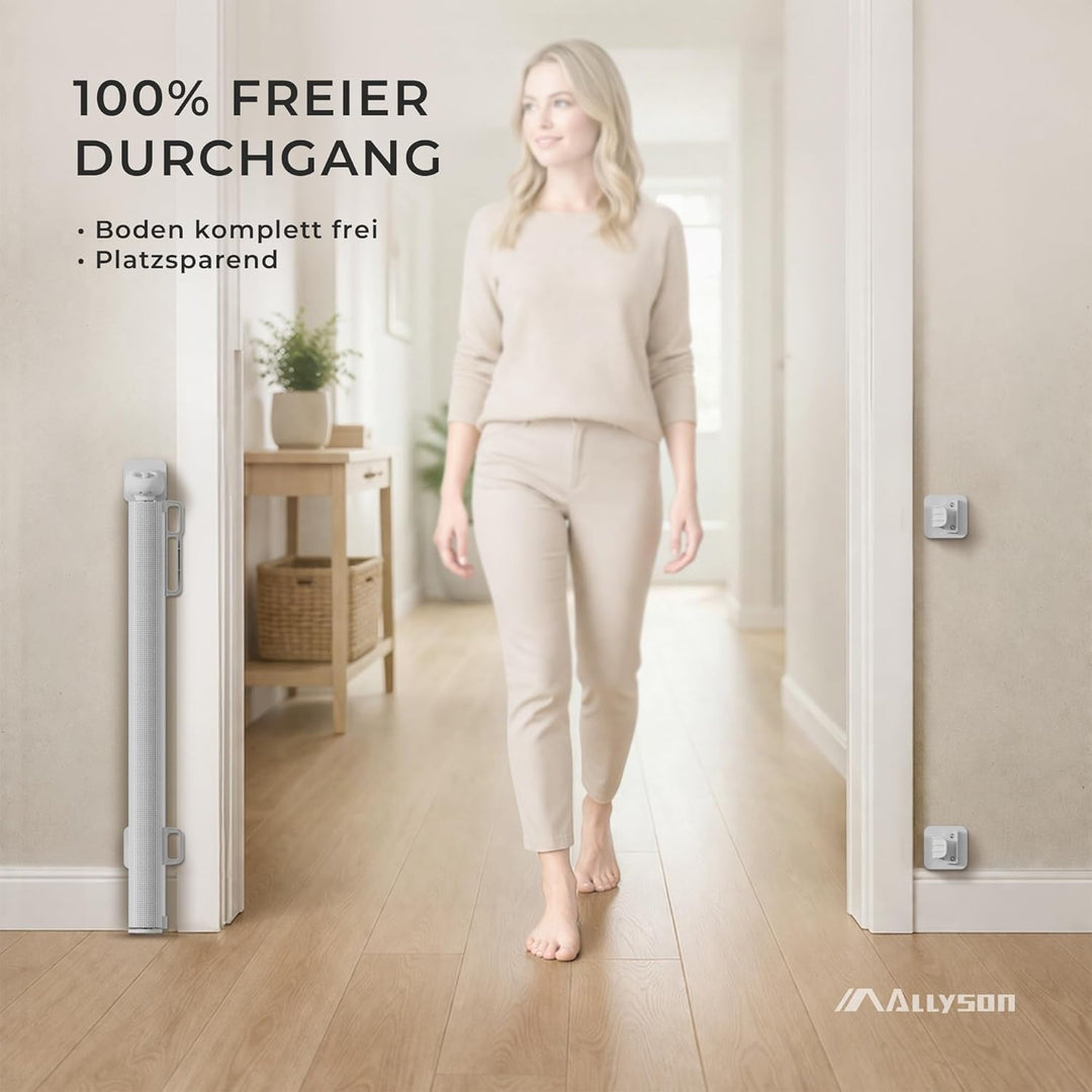 Allyson Treppenschutzgitter ausziehbar bis 140 cm, 86 cm hoch, Baby- und Haustier-Schutzgitter, Gerä