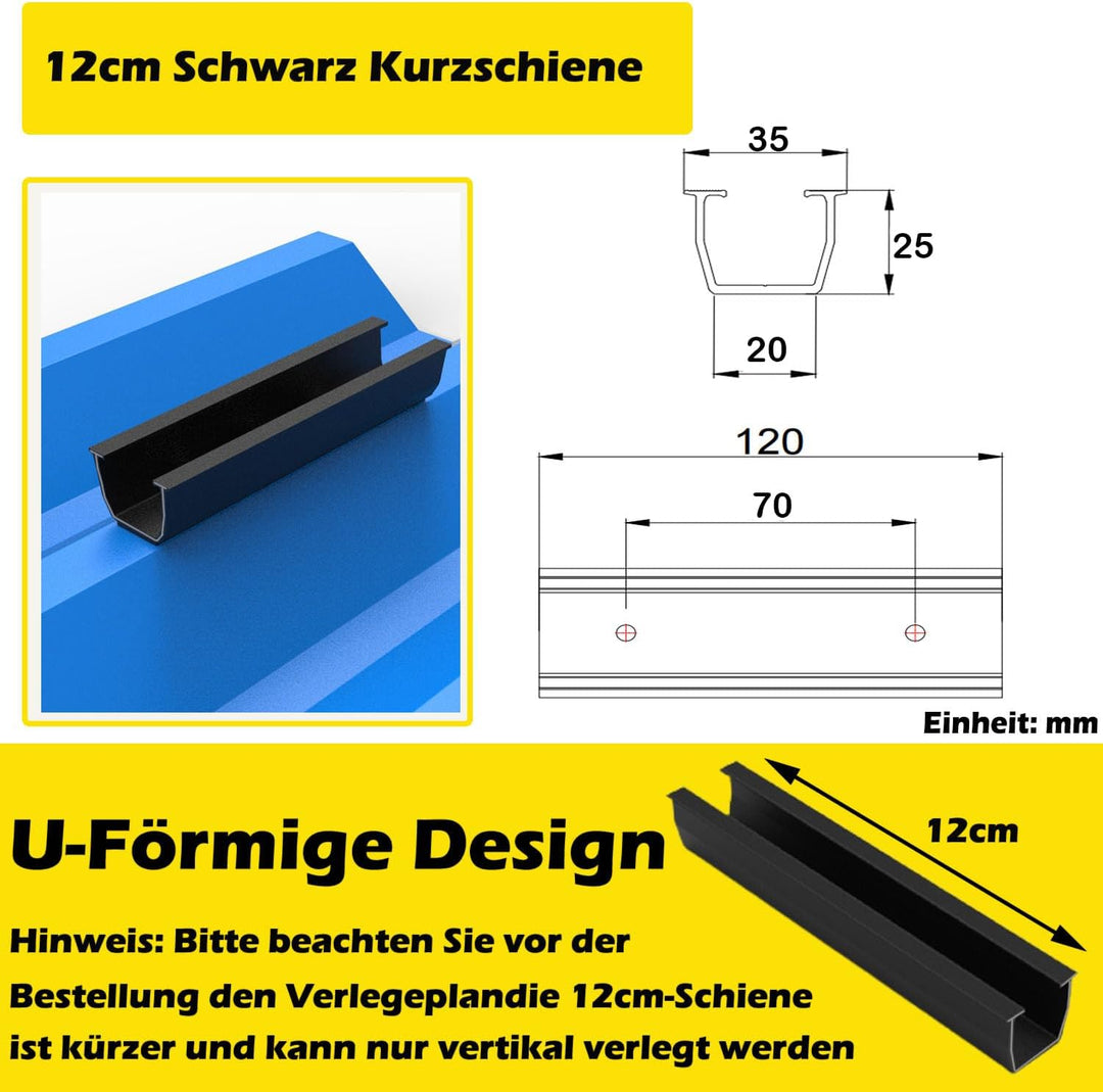 Solarpanel Halterung Kit und Zubehör Schwarz Eloxiert,Halterung für Solarmodule,Befestigungsschiene1