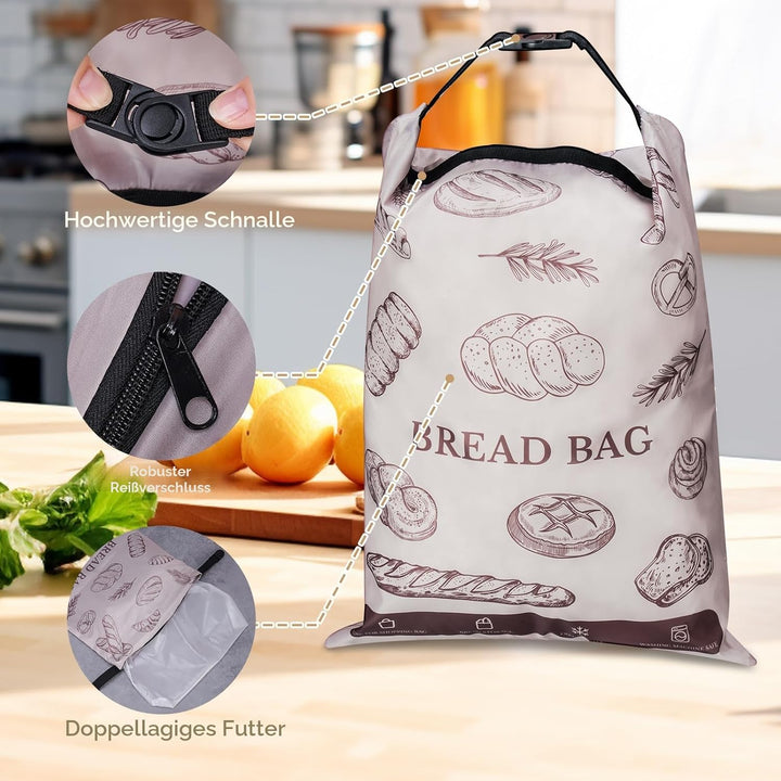 NiHome 2 Stück Wiederverwendbare Brotbeutel mit Reissverschluss, für Selbstgemachtes Brot, Grosse Br