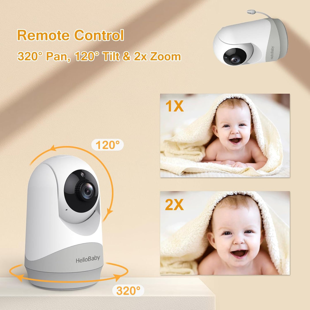 HelloBaby Babyphone mit Kamera, Ohne WLAN, 3,2-Zoll-IPS-Bildschirm, Nachtsicht, Schwenken, Neigen Zo