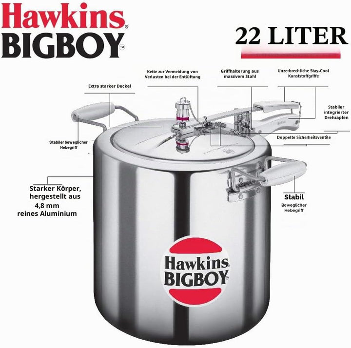 Hawkings Bigboy Schnellkochtopf aus Aluminium 22 Litre, 22 Litre