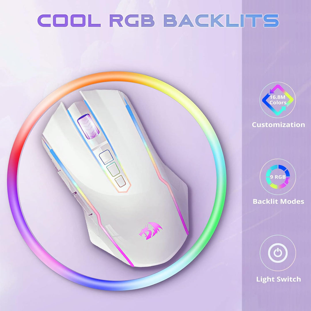 Redragon Gaming Maus Kabellose, RGB Wiederaufladbare Gaming-Maus mit 9 Macro Editing Programmierbare