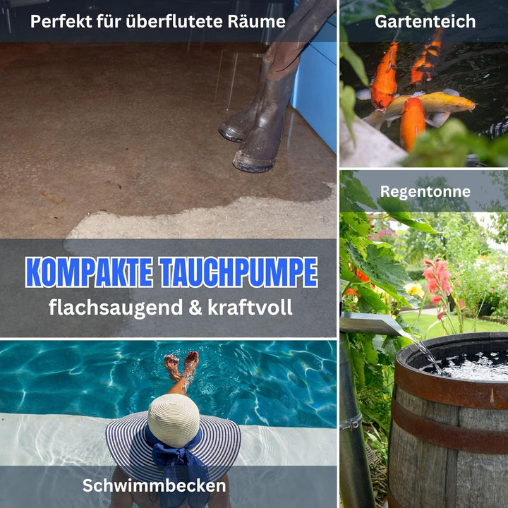 CHM GmbH® Tauchpumpe 750W Flachsaugpumpe integrierter Schwimmer. Poolpumpe