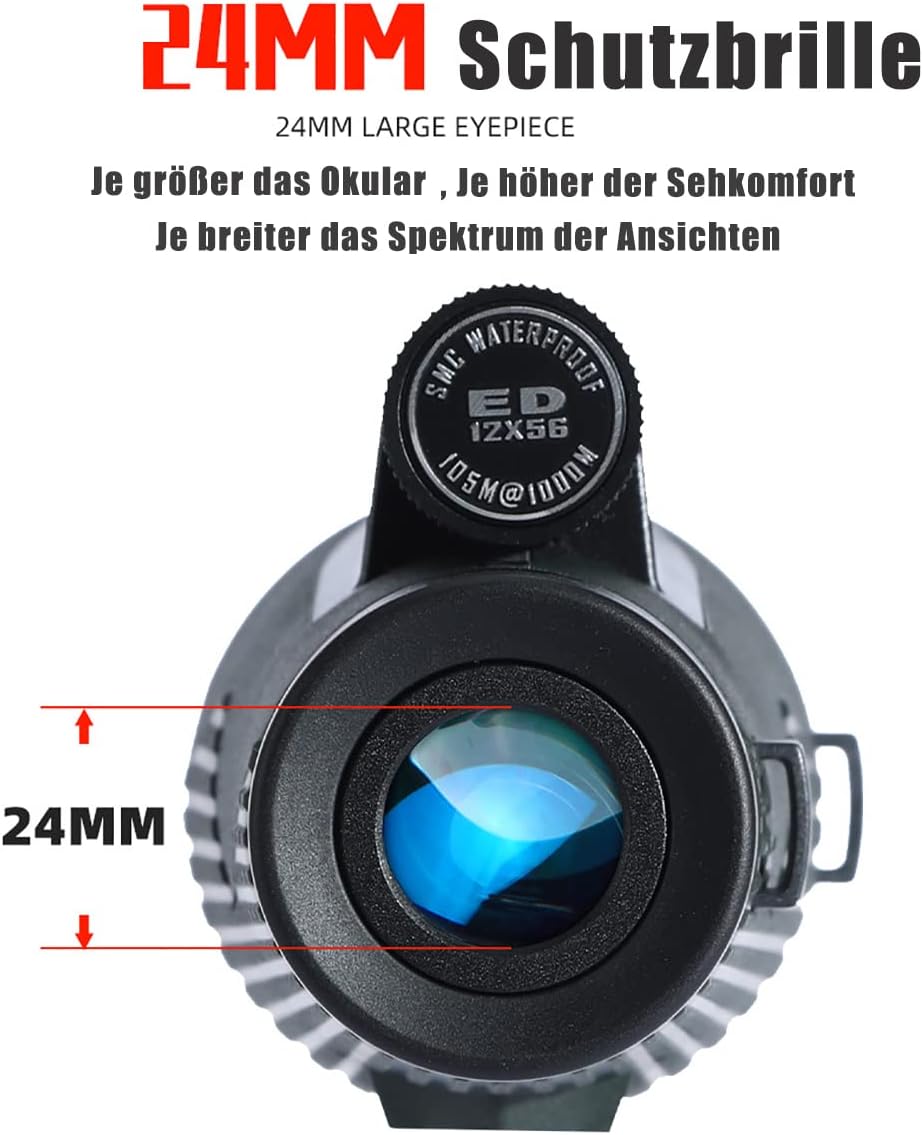 DOCANIO Monokular Teleskop 12X56 ED Monokular mit Nachtsicht, IPX7 Wasserdicht Fernrohr Erwachsene m