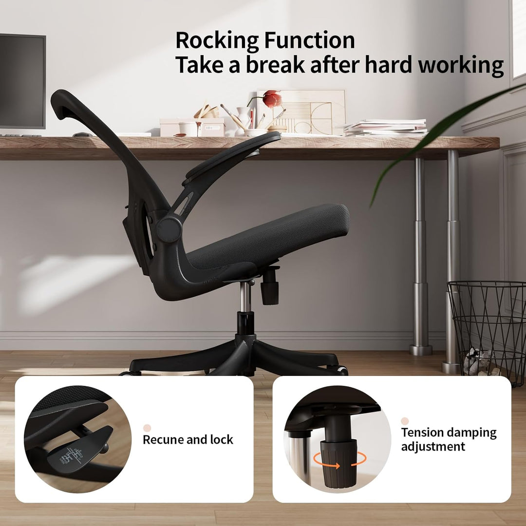Monhey Ergonomischer Bürostuhl, hohe Rückenlehne, Netzstoff, Computer-Schreibtischstuhl mit hochklap