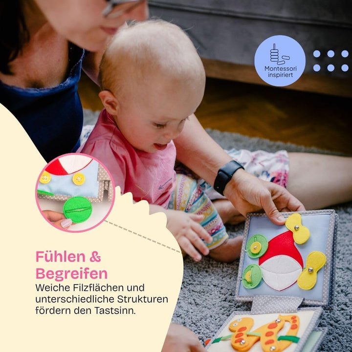 Jolly Designs 6-seitiges Mini Quiet Book | Peek a Boo- Montessori Lernspielzeug Aus Hochwertigem Sto