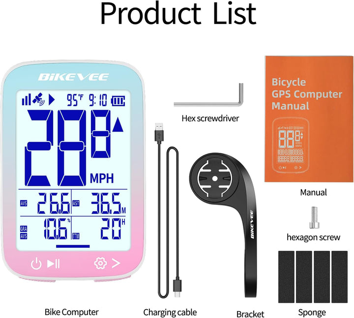 GPS Fahrradcomputer Kabellos Wasserdicht 2.4 Zoll FSTN Display IPX7 28h Akkulaufzeit Leichtes Fahrra