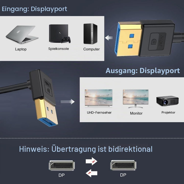 CY Cable Ultrafein nach oben abgewinkeltes DisplayPort 1.4 DP-zu-DP-Kabel 8K 60 Hz Kabel Ultra-HD UH