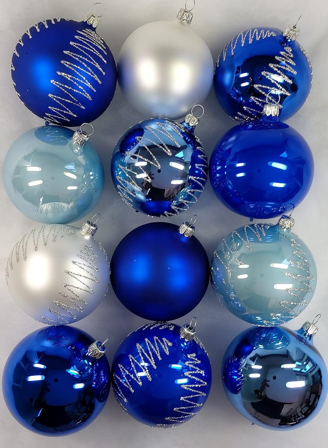Thüringer Christbaumschmuck Exclusiv BLAU Weiss Mix 8cm Handarbeit Germany 12er Set