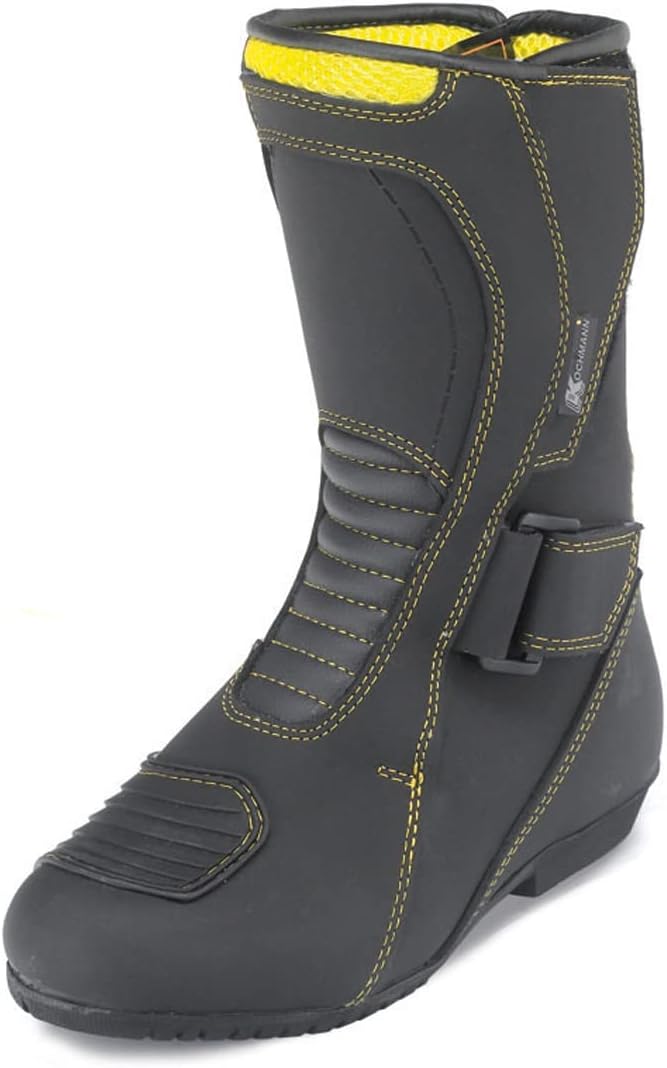 Kochmann Kinder Motorradstiefel 39 schwarz gelb Rindleder wasserdicht winddicht 39 EU Schwarz, 39 EU