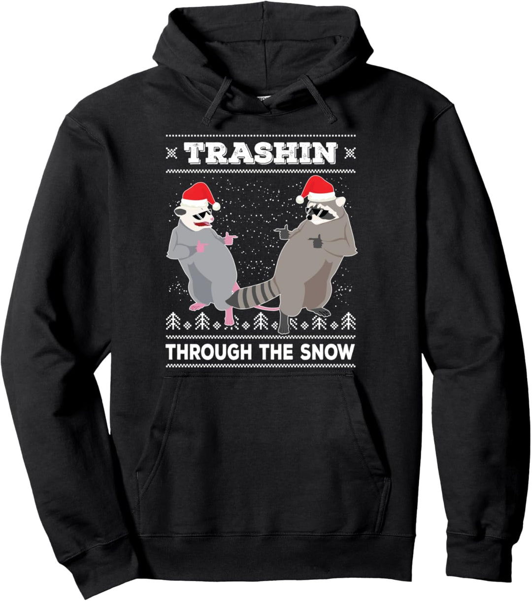 Trashin Through The Snow Garbage Gang Opossum Waschbär Santa Pullover Hoodie