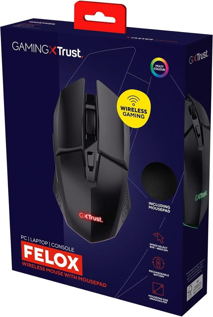 Trust Gaming GXT 112 Felox Wiederaufladbare Kabellose Gaming Maus mit Mauspad, 80 Stunden Akkulaufze