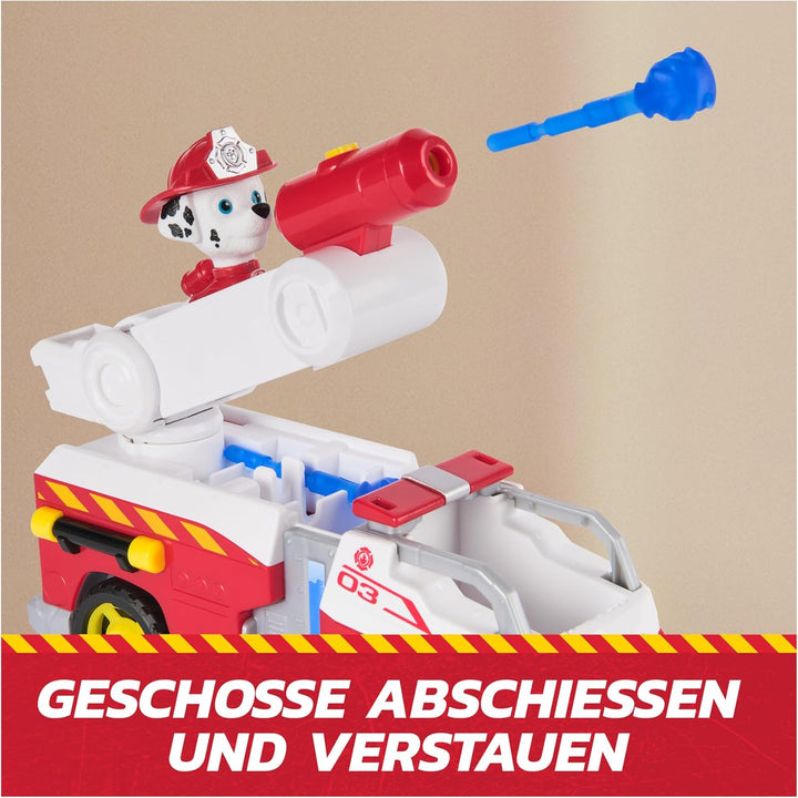 PAW PATROL – Fire Rescue Marshalls Feuerwehr-Fahrzeug mit Löschspritze und Marshall Hundefigur, Spie