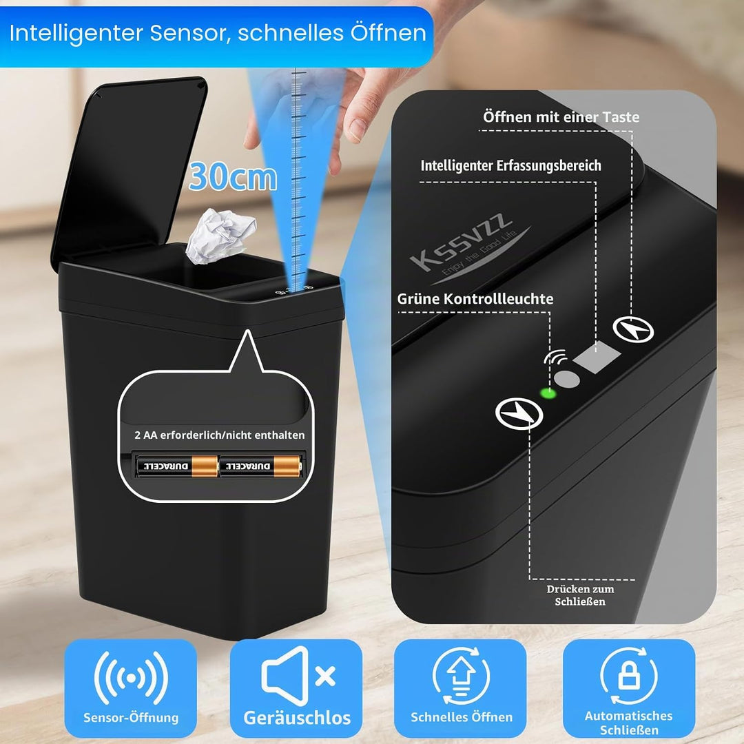 3er Set Mülleimer Bad mit Sensor, 10L Elektrischer Mülleimer mit Deckel, Automatischer Mülleimer für