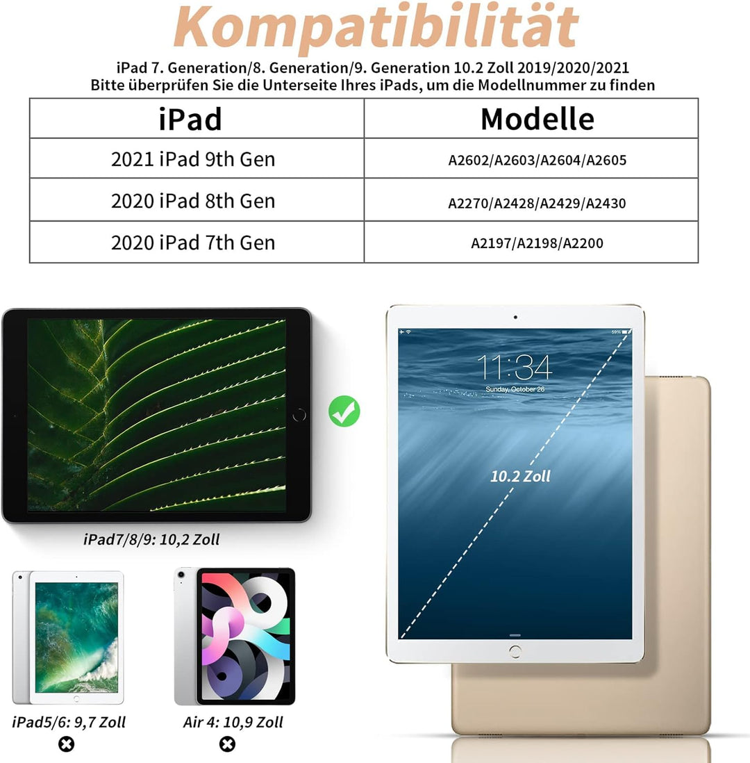 aoub Neues iPad (2019 7. Generation / 2020 8. Generation/2021 9. Generation) 10,2" Hülle mit Stiftha