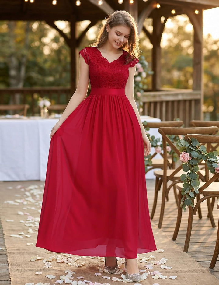 Dressystar Damen Ballkleid Maxi Lang Abendkleider Elegant für Hochzeit Spitzen Cocktailkeid S Band_r