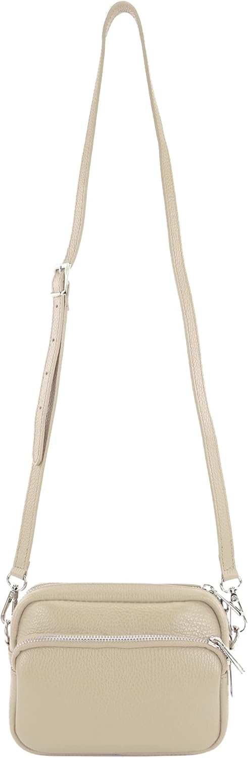 modamoda de - T231 - ital. Umhängetasche Klein Small aus Leder Creme, Creme