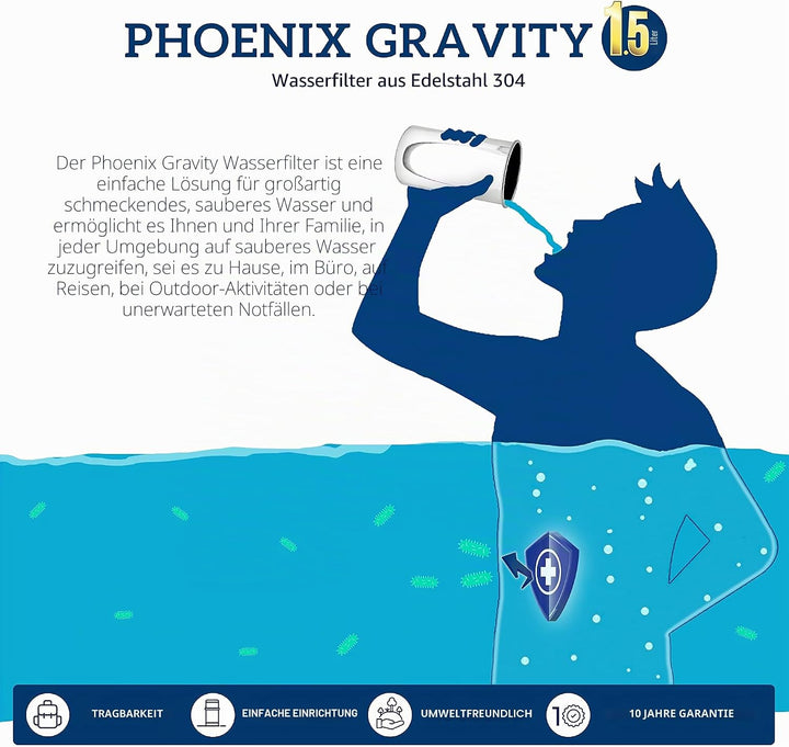 Phoenix Gravity 1 Liter tragbarer Wasserfilter 1 Litre, 1 Litre