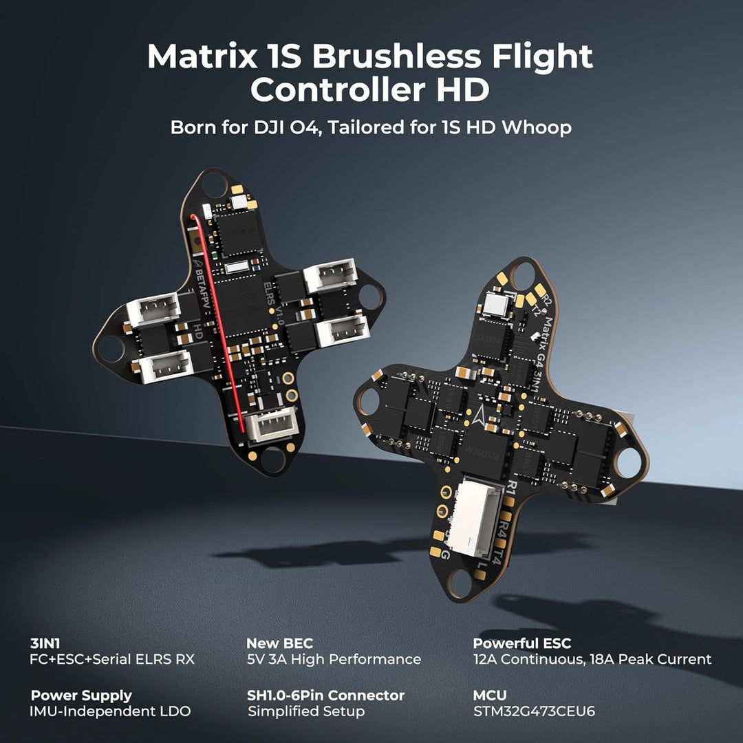 BETAFPV Matrix 1S G4 3IN1 HD Brushless Flight Controller, Built-in Serial ELRS RX with 5V 3A BEC, 12