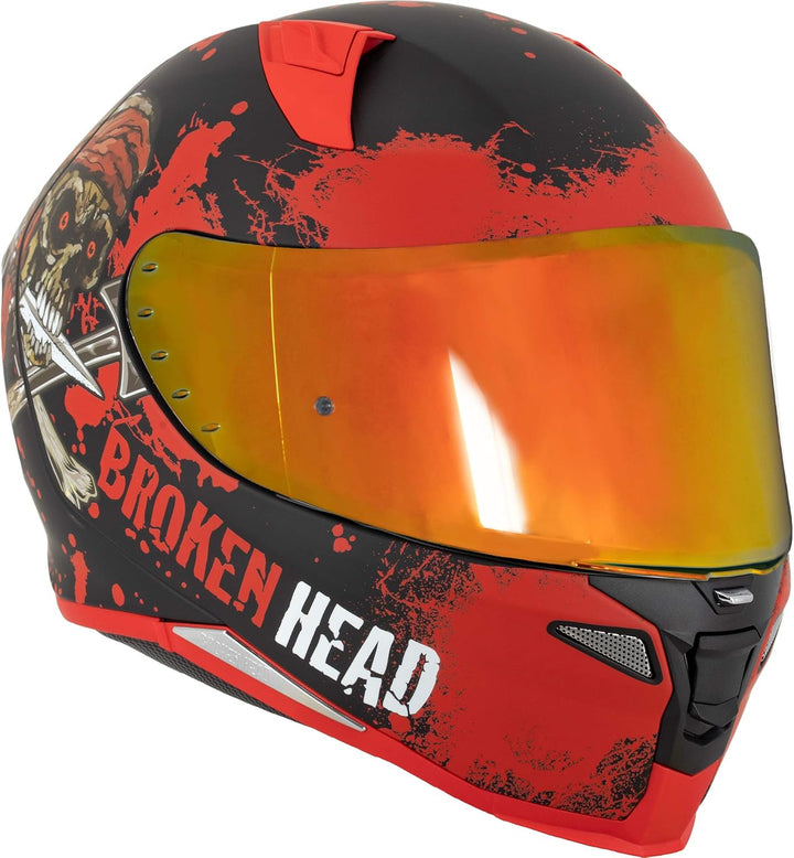 Broken Head Jack S. V2 Pro Rot - Integral-Helm Set Mit Zwei Visieren (Rot Verspiegelt + Klar) Sport