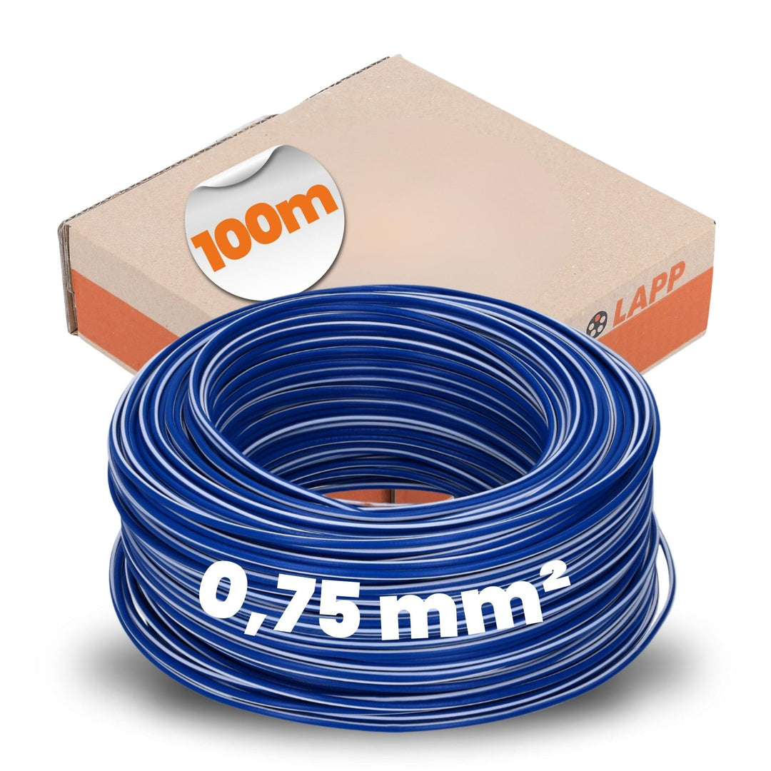 100 Meter Lapp 4510922 H05V-K 0,75 mm² dunkelblau-weiss I Verdrahtungsleitung I Aderleitung flexibel
