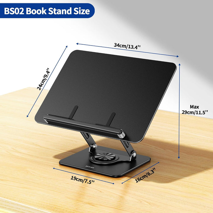 BESIGN BS02 Buchständer zum Lesen, Laptopständer mit 360° drehbarer Basis, Buchhalter mit elastische