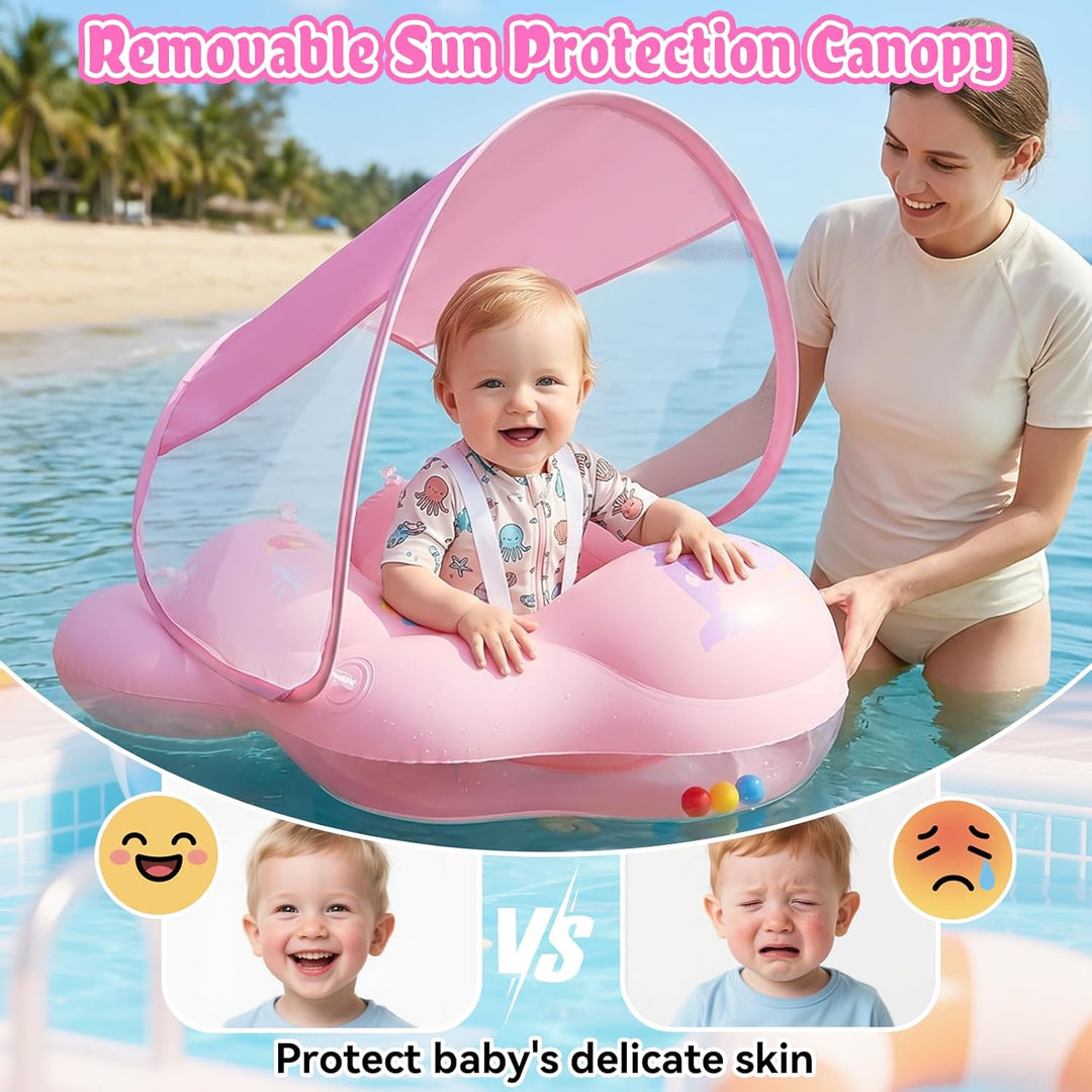 Baby Schwimmring mit Sonnendach UPF50+ Schwimmring Baby mit Sonnendach mit 1*Luftpumpe & 2*Flickzeug