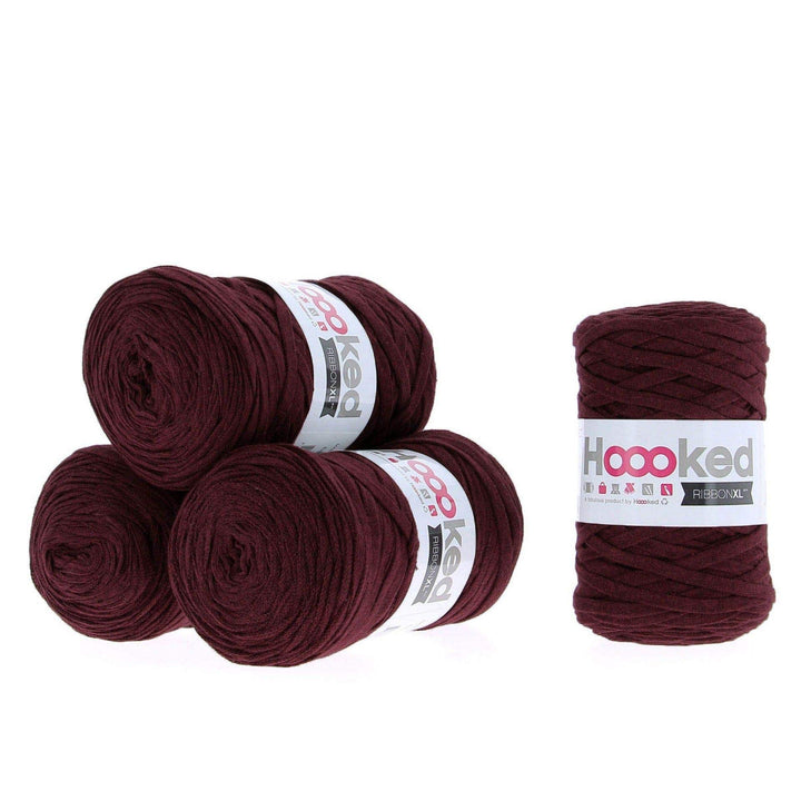 Hoooked Ribbon XL Bändchengarn Sparset aus 4 Rollen Wahl (Maroon Rust), Maroon Rust