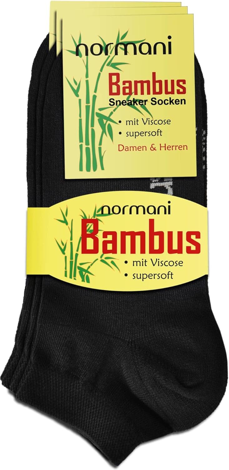 normani 15 Paar Bambus Sneaker Socken ATMUNGSAKTIV ohne Gummidruck 43-46 Schwarz, 43-46 Schwarz