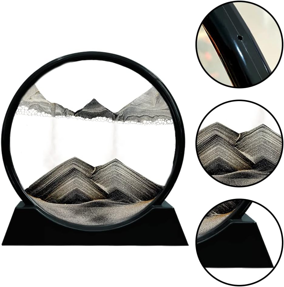 Aoderun Sandbilder Zum Drehen 3d Sanduhr Büro Deko Sand Rundes Glas Fliessender Sand Rahmen Beweglic