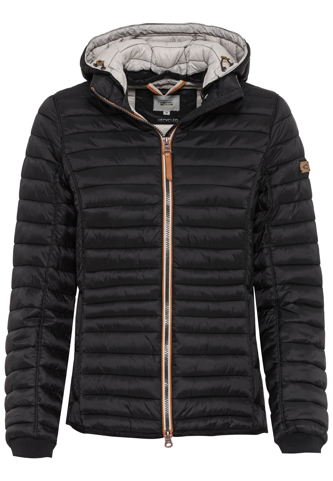 camel active Damen leichte Steppjacke mit abnehmbarer Kapuze 44 Blouson Schwarz, 44 Blouson Schwarz