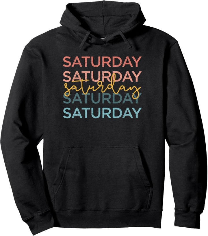 Trendy Saturday Rainbow Text Word Stack Pullover Hoodie