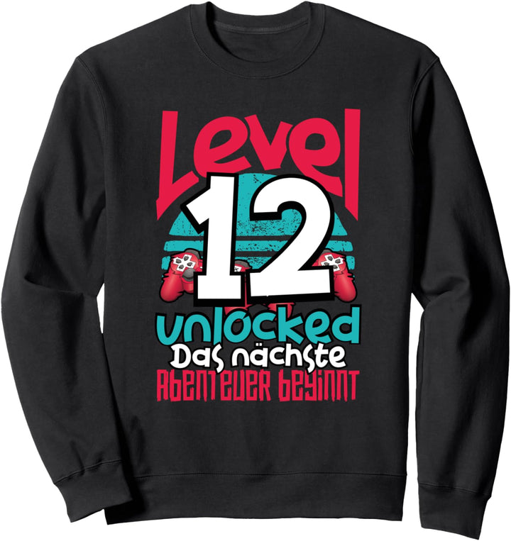 Level 12 Unlocked Gamer 12th Birthday Gift Cool Retro Gaming Sweatshirt
