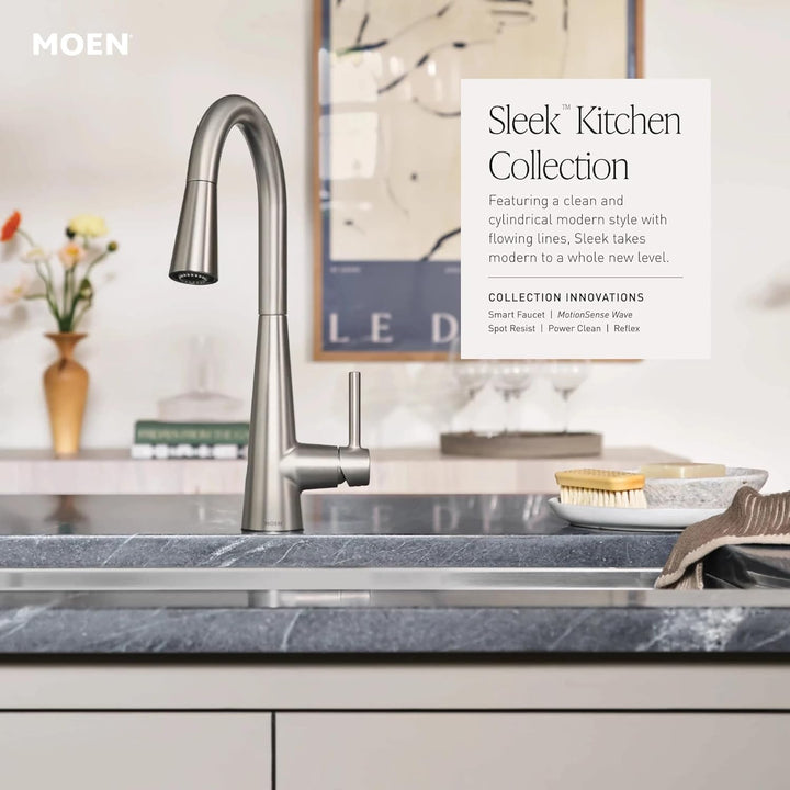 Moen Schlanke, mattschwarze Einhand-Küchenarmatur mit PowerBoost-Technologie für schnelleren Wasserf
