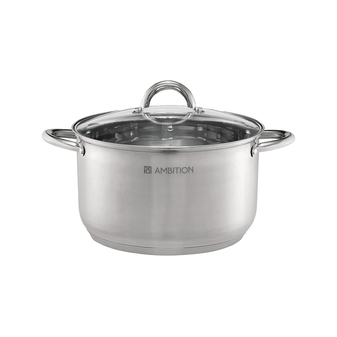 AMBITION Kochtopf mit Glasdeckel 20 cm Solar 3,5 l Edelstahltopf Induktion alle Herdarten Innenskala