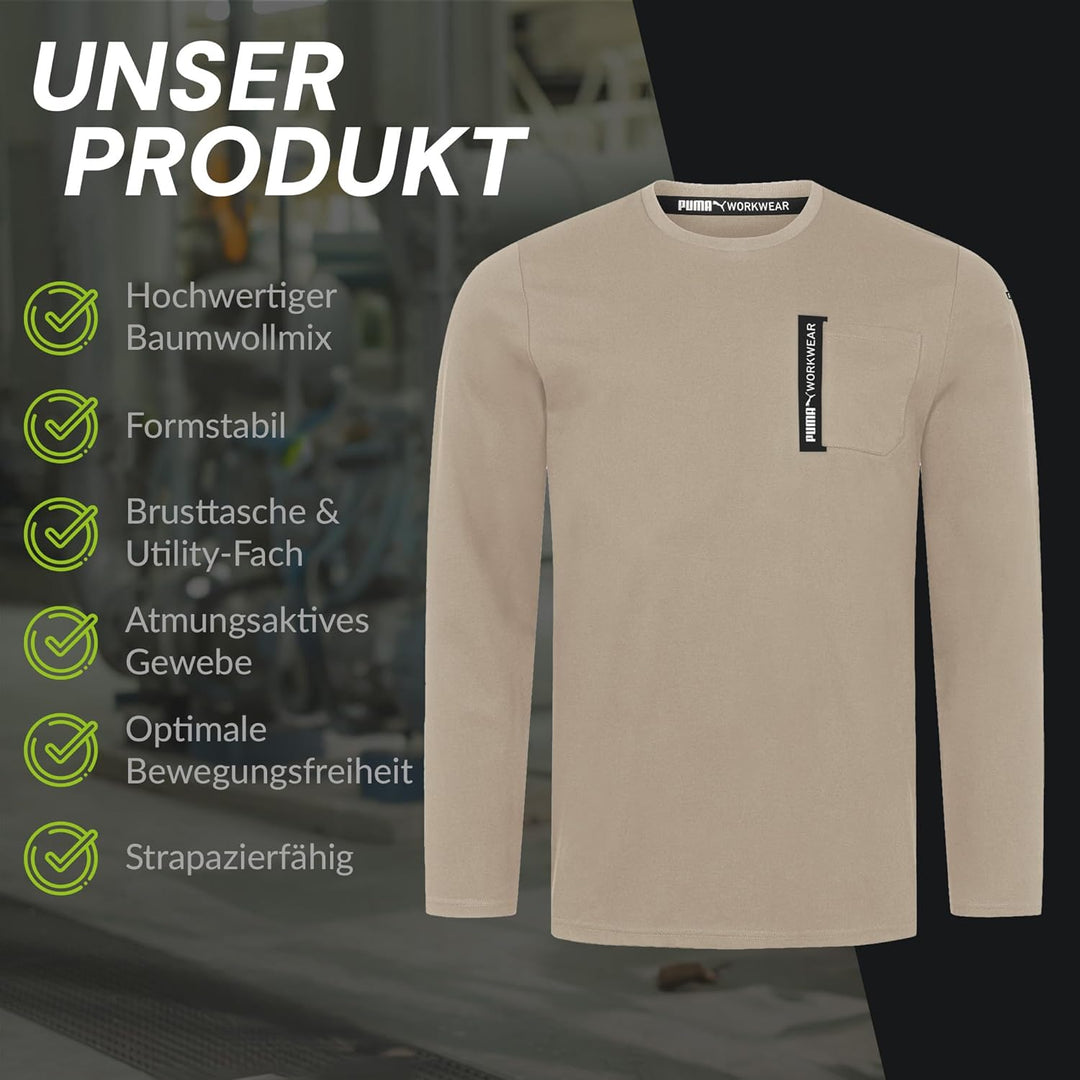 PUMA Workwear Advanced Kollektion - Longsleeve Herren Pullover - Brusttasche und Utility Fach an der