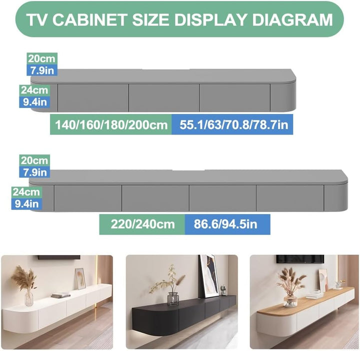 140 cm lang TV-Schrank hängend Holzfarben,Fernsehschrank mit 2 Schubladen und 1 Klappen Türen, an de