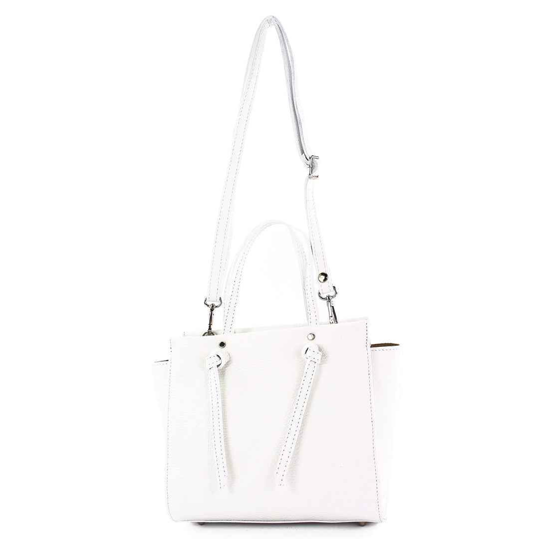 modamoda de - T219 - ital. Damen Henkeltasche Klein aus Leder Weiss, Weiss