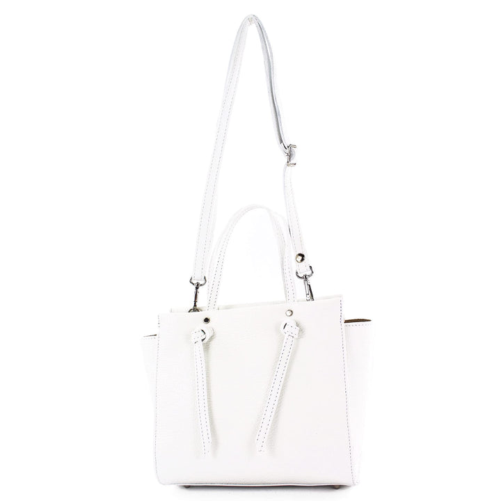modamoda de - T219 - ital. Damen Henkeltasche Klein aus Leder Weiss, Weiss