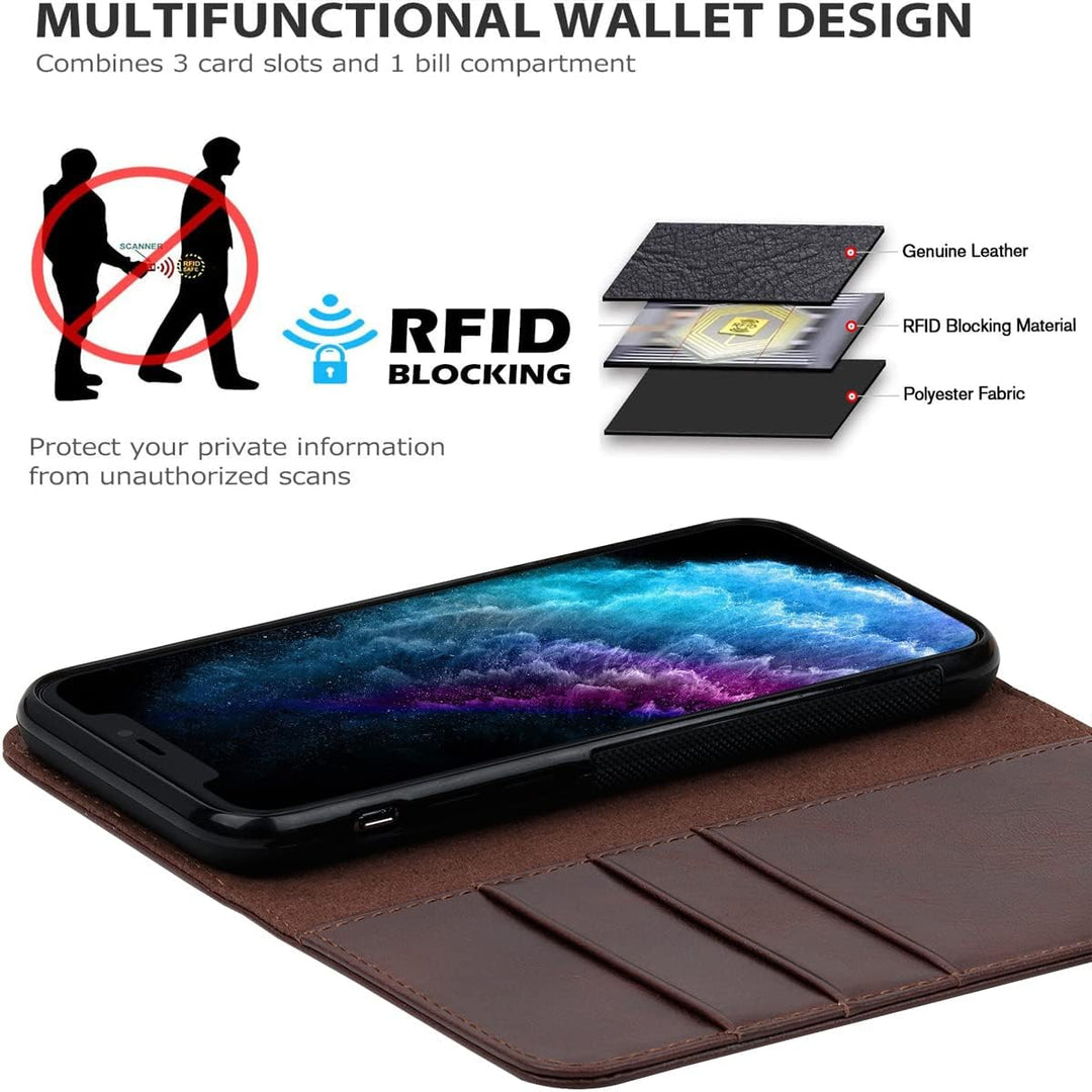 VISOUL iPhone 11 Pro Max Hülle,Stossfeste Handyhülle [Auto Sleep/Wake][100% Leder] TPU Schutzhülle K