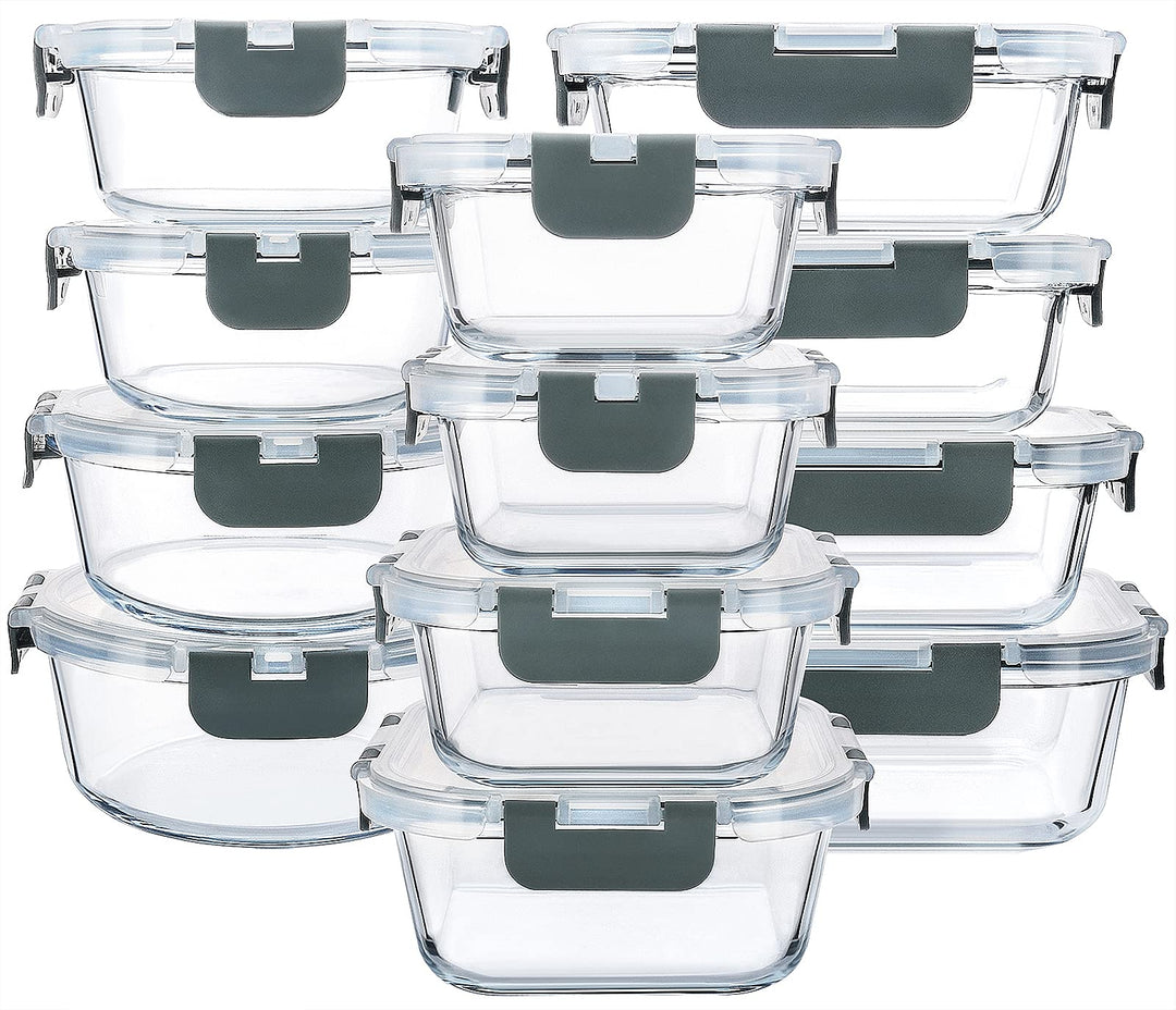 MCIRCO Glas-Frischhaltedosen 24 Stück [12 Behälter + 12 Deckel] - Glasbehälter - Transparente Deckel