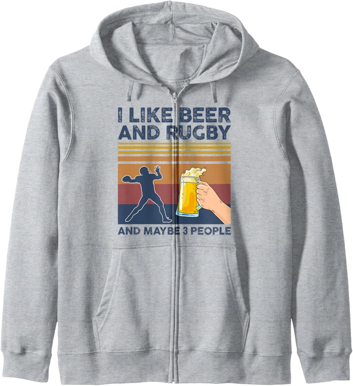 I Like Beer and Rugby and Maybe 3 People Funny Gift Kapuzenjacke