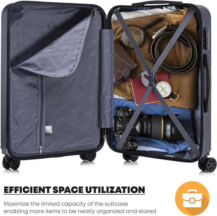 Koffer Suitcase L Dunkelblau, Trolley Reisekoffer, Rollkoffer Handgepäck mit 4 Rollen 360°, Hartscha