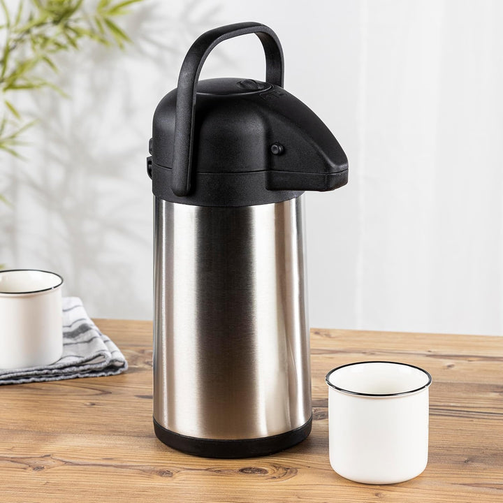 Thermoskanne 2,2 Liter Pumpkanne Kaffee Teekanne Warmhalte Airpot Isolierkanne Doppelwandig Getränke