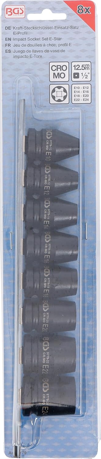 BGS 9779 | Kraft-Steckschlüssel-Einsatz-Satz E-Profil | Antrieb Innenvierkant 12,5 mm (1/2") | SW E1