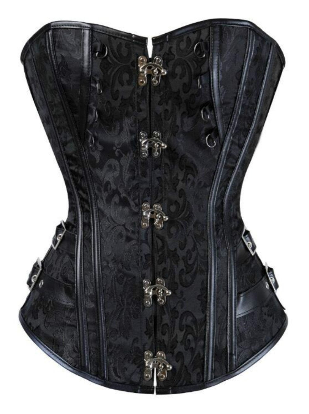 KUOSE Damen Vollbrust Faux Leder Steampunk Corsage Korsett Übergrössen S-6XL S Schwarz-2, S Schwarz-