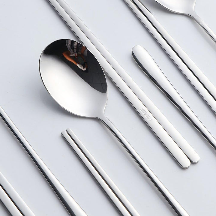 Buyer Star 4 Sätze flaches Essstäbchen Koreanischer Löffel 8 Stück Rostfreier Stahl Stäbchen Löffel